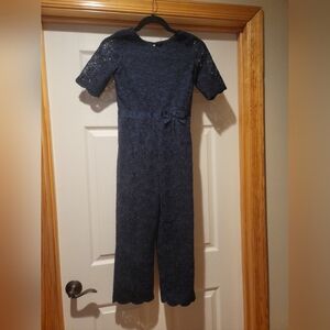 Janie and Jack girls size 10 Lined Lace Navy Jumpsuit